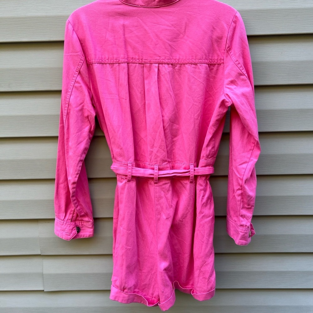 Express X Rocky Barnes M Pink Safari Button Up Girlhoodcore Romper Jumpsuit - Picture 6 of 12